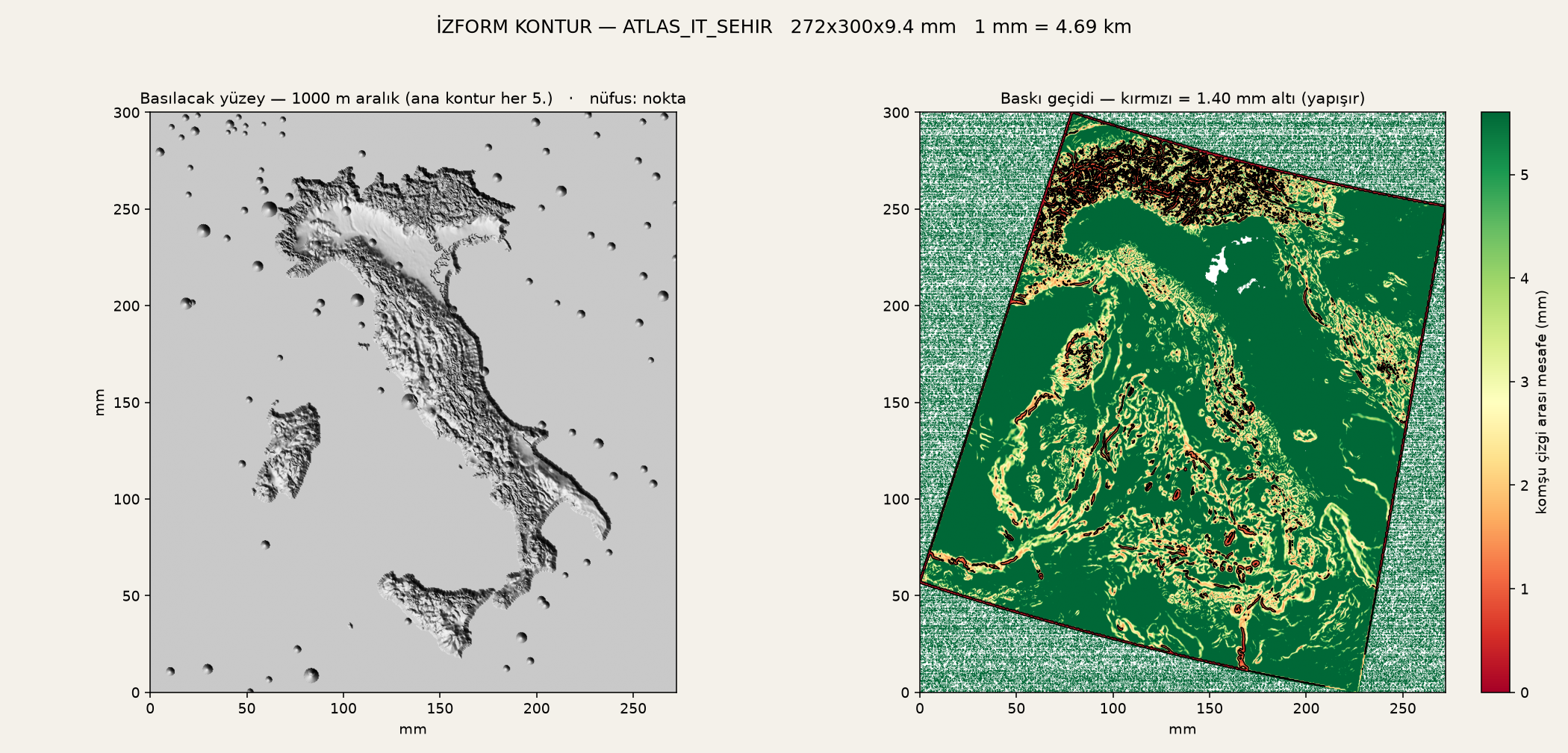 Italy / Contour Map with City Points, engine render preview