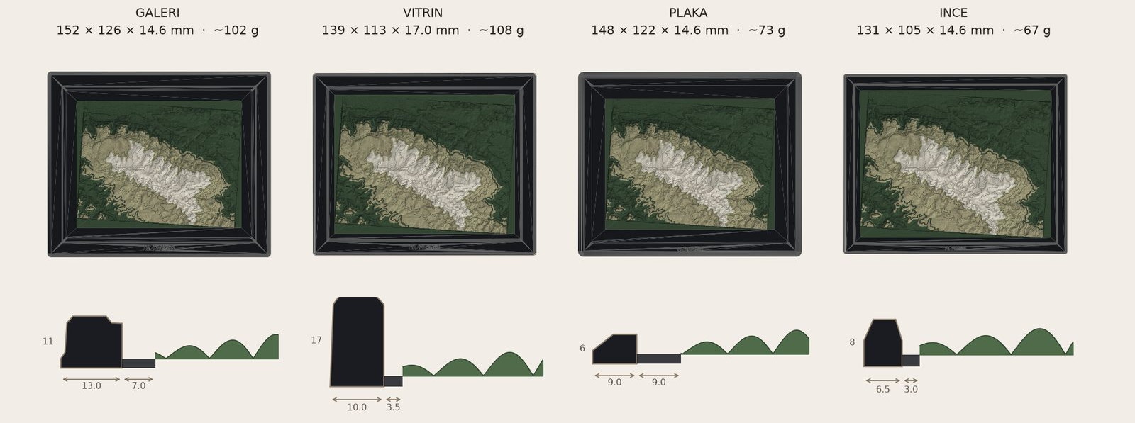 Four frame styles and section profiles